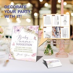 Baby Shower Butterfly Floral Theme Name Suggestion Set Standing Sign & 50 Ticket