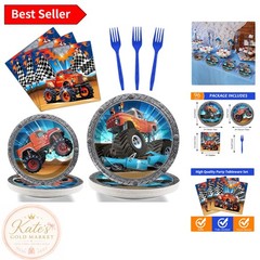 Complete 96PCS Truck Party Decorations – Plates, Napkins, Forks for 24 Kids