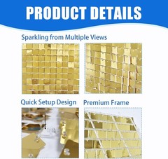 24PCS Gold Shimmer Wall Backdrop Panels 12″x12″ Square Sequins on Grid