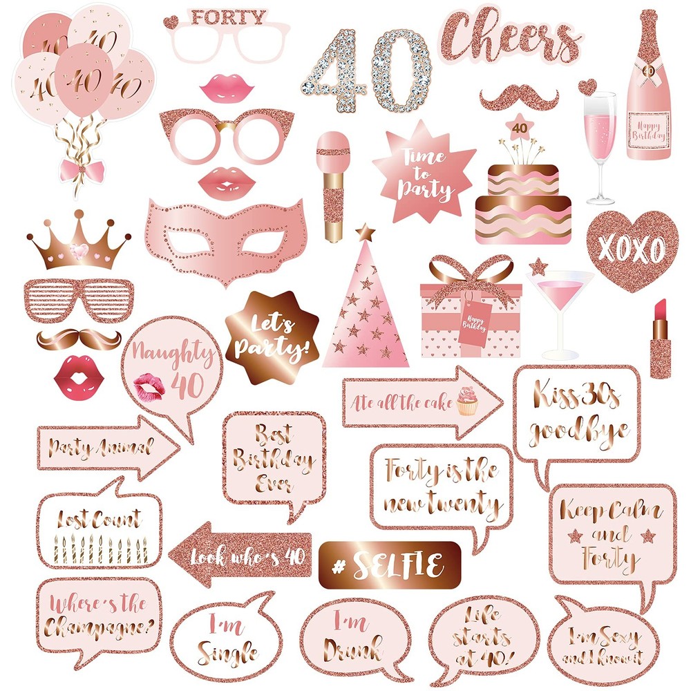 40th Birthday Party Photo Booth Props and Signs, Rose Gold 40 Birthday Party …