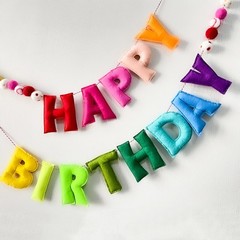 Pre-Strung Happy Birthday Banner – Felt Ball Garland – Reusable HAPPY BIRTHDA…