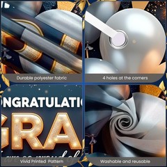 Graduation Banner 2026 Gold and Navy Blue Congrats Grad Banner Class of 2026 De.