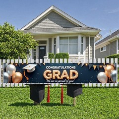 Graduation Banner 2026 Gold and Navy Blue Congrats Grad Banner Class of 2026 De.