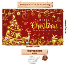 “Merry Christmas & Happy New Year Banner – Large Holiday Party Backdrop 71×43 Re