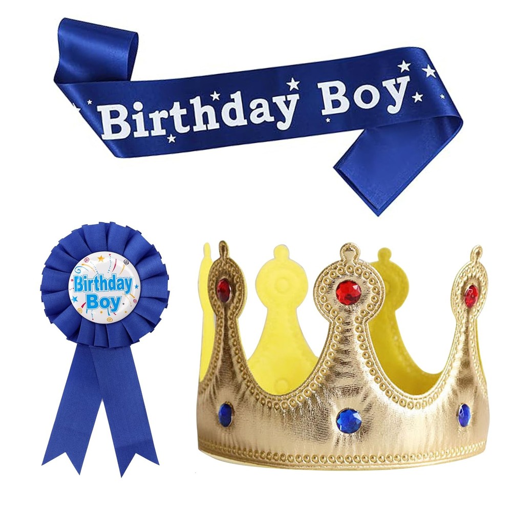 Birthday Boy Sash Hat Button Pin Accessory, Birthday King Crown Party Set, Ph…