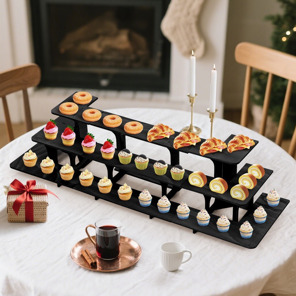 Wooden 3-Tier Display Stand Cupcake Riser for Dessert Jewelry Retail Organizer