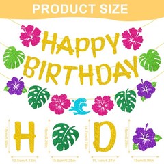 Hawaiian Birthday Party Decorations, 3 Pcs Tropical Hibiscus and Palm Leaf Ha…