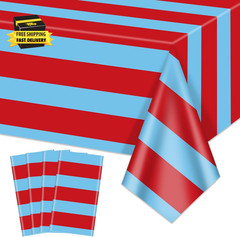 4 Pcs Red and Blue Striped Tablecloths, Carnival Circus Party Decorations, Plast