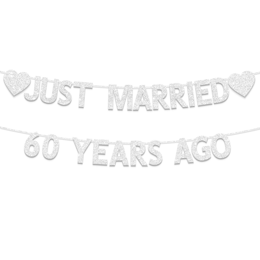 Plzaxou 60th Wedding Anniversary Party Banner Decorations, Small, Silver