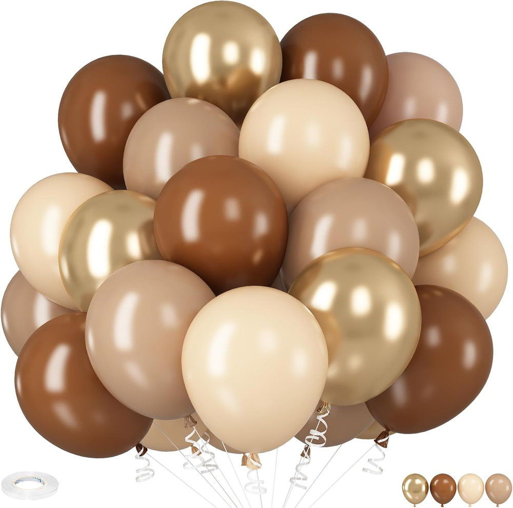 Brown Gold Balloons, 12 inch Double Stuffed Brown Gold and Cream Beige Balloons