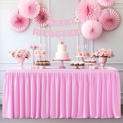 Party Talk Pink Polyester Table Clothes for 8 Foot Rectangle Tables, Wrinkle Fre