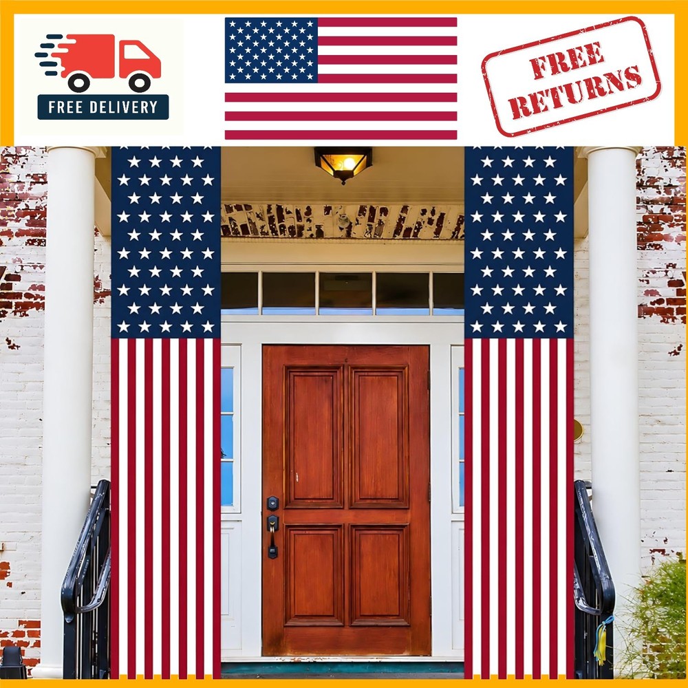 Memorial Day & July 4th Porch Banner – 70″ Patriotic Stars and Stripes Design