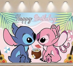 Lilo & Stitch Happy Birthday Surprise Cake Banner 40X60″ Backdrop Wall Decor