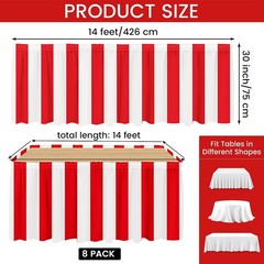 8 Packs Red and White Striped Table Skirt Circus Table Skirt Carnival Theme