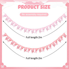 2 Pcs 6.56 Ft Pink Bow Garland Banner, Pink Satin Bow Valentine’S Day Decor, Coq
