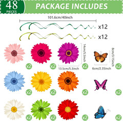 48 Pieces Spring Sun Flowers Butterfly Hanging Swirl Decorations Spirals Sunflow