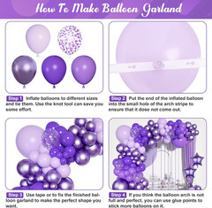 Purple Balloons Arch Garland Kit, Different Sizes Dark Light Purple Latex Metall
