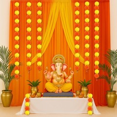 7x5ft Indian Pooja Backdrop Decoration, Diwali & Janmashtami Decor, 5 Marigold G
