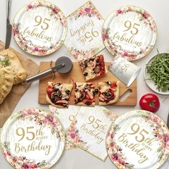 95th Birthday Party Tableware, 142Pcs Rose Gold 95th Birthday Decorations Inc…