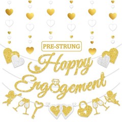 Glitter Engagement Banner with Heart Garland Party Decorations & Wedding Decor
