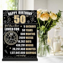 Black Gold 50th Birthday Decorations Back in 1976 Table Sign for Men Women, Two-