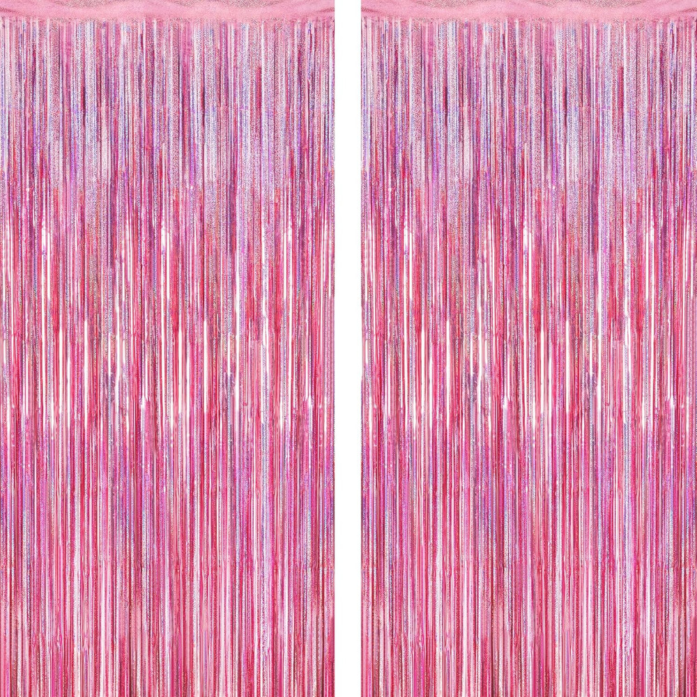 2 Pack Glitter Pink Backdrop, 3.28 FT X 7.05 FT Birthday Party Decorations, Lase