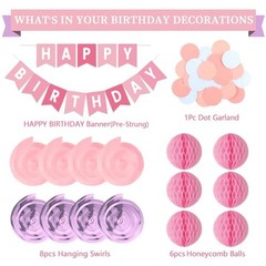 Birthday Decorations Kit – 16-Piece Set with Pre-Strung Happy Birthday Pink