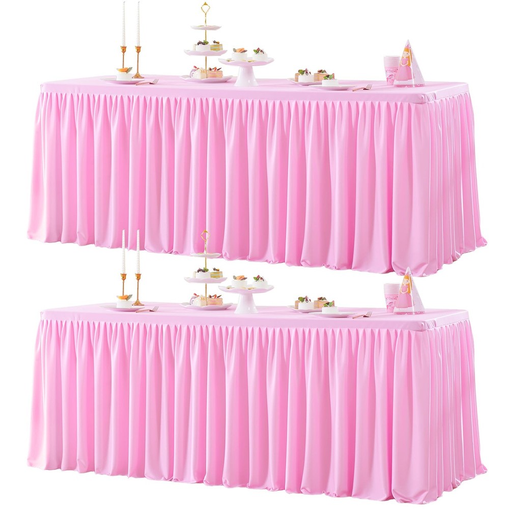 Party Talk 2-Packs Pink Polyester Fitted Tablecloths for 6ft Rectangle Tables