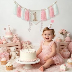 First Birthday Decorations For Girl 1st Pink High Chair Banner NEW