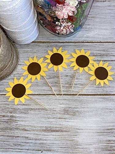 Sunflower cupcake toppers food picks Party Decorations – Set of 24