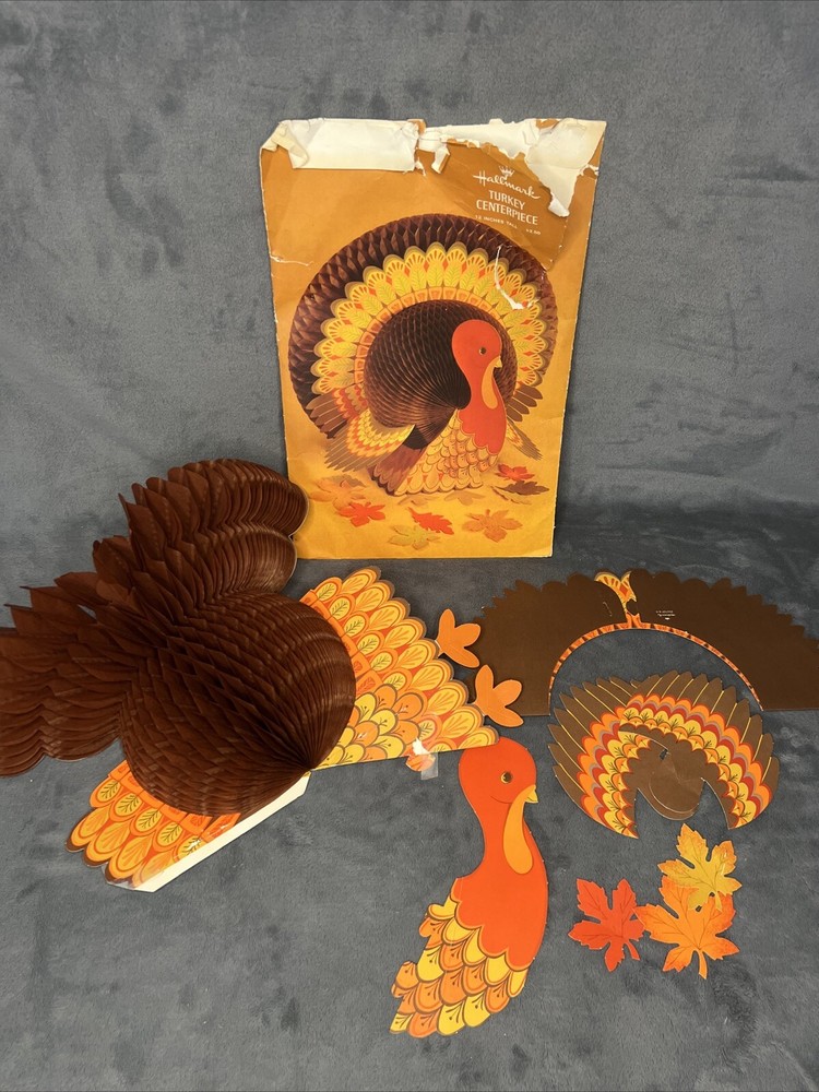 Vintage Hallmark Turkey Thanksgiving Honeycomb Centerpiece See Description**
