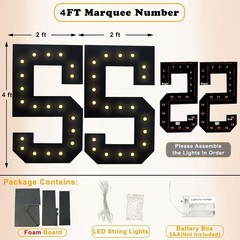 Giant Number 55 Marquee Light 4FT Black Birthday Party Decoration LED Lights