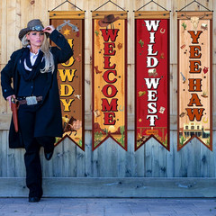 4 Pcs Western Cowboy Party Decorations Wild West Banner Howdy Yes Haw Welcome Ha
