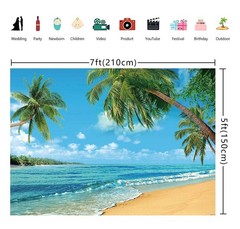 RUINI Polyester Tropical Beach Photography Backdrop Summer Palm 7x5FT, blue