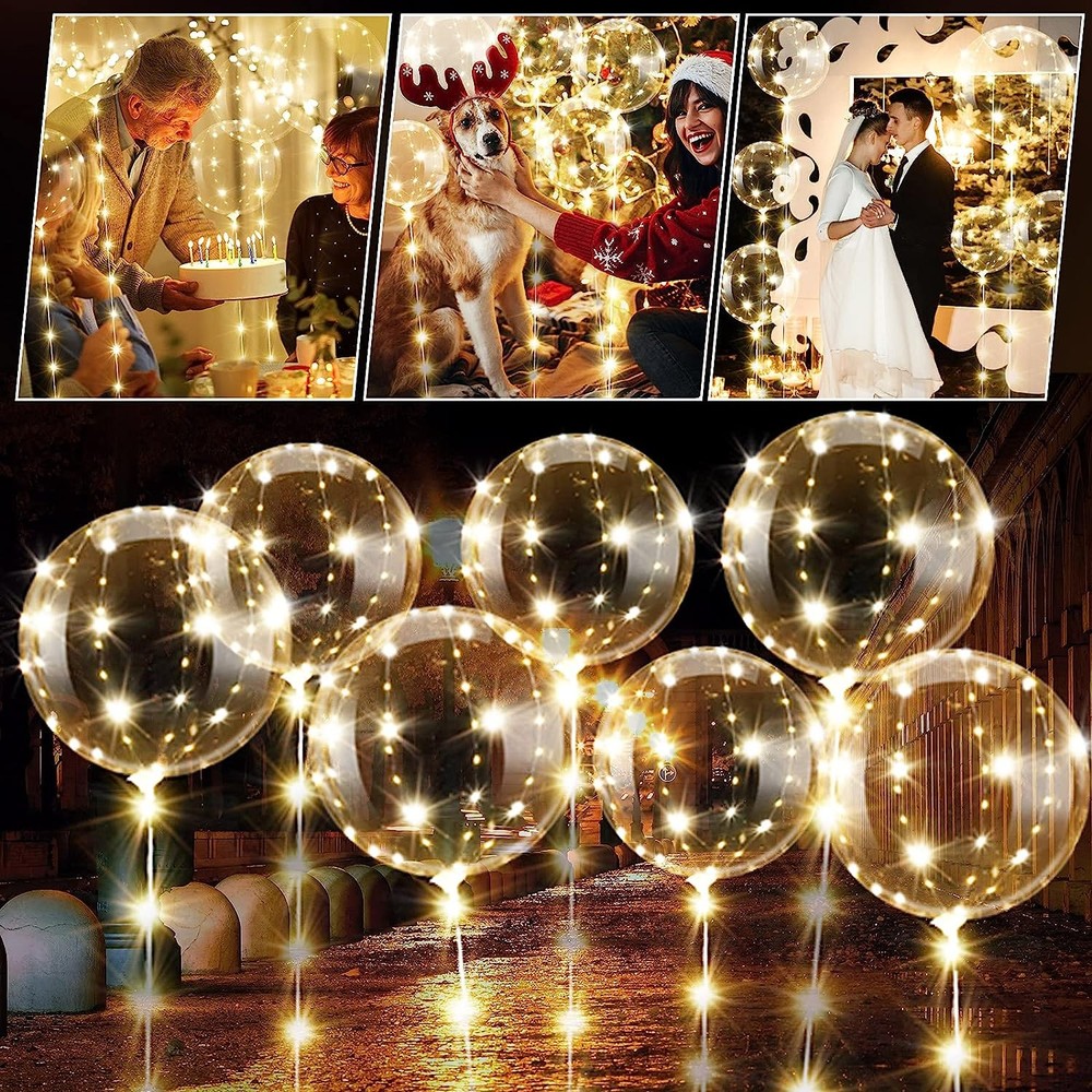 10PCS LED Light Up Balloons Clear Helium Bubble Glow With String For Party Decor