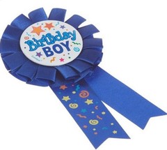 Birthday Boy Blue Fabric Award Ribbon Badge Party Supply