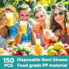150PCS Disposable Plastic Drinking Straws – Flexible Straws Disposable Long C…
