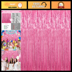 7 Pack Pink Foil Fringe Curtains 3.3×9.9ft Tinsel Backdrop Party Decor, Birthday