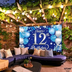 Happy 12th Birthday Banner – 72×44 Inch | Blue and Silver Happy 12th Birthday Pa
