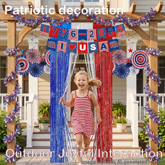30pc Patriotic Party Decoration Set, Red White & Blue Paper Fans & Banners