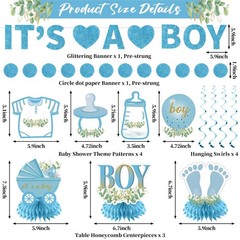 Baby Shower Decorations for Boy – 9PCS Light Blue Glitter It’s a Boy Gender R…