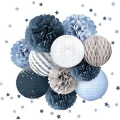 Wedding Party Decorations – 12PCS Dusty Blue Tissue Pom Poms Paper Lantern 50…