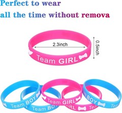 72 Pieces Gender Reveal Decorations with Silicone Wristbands and Button Pins