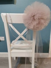 5 of  hand made large pretty tulle pom poms (light gray)