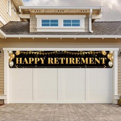 Large Happy Retirement Banner, Black and Gold Retirement Banner Sign, Party D…