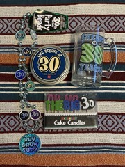Happy Birthday 30th Cake Candles Drink Coasters Beer Mug Party Beads Big 30 Set