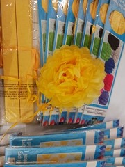 Hanging Decoration Party Supplies. Yellow + purple. 25 strings paper pom poms +