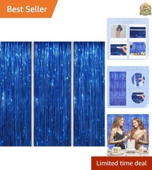 Reusable Royal Blue Foil Tinsel Backdrop – 3.3×8.2 FT for Parties & Celebrations