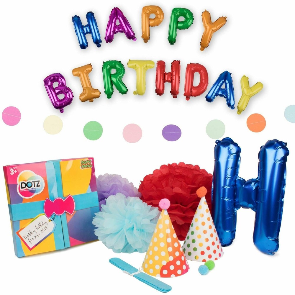 NIB Dotz 21 Pc DIY Birthday Crafting Kit Party Decorations Hats/Banners/Pom Poms