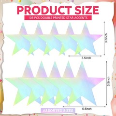 108 PCS Iridescent Stars Cutouts 2 Sizes 3.5 5.5 Inch Paper Silver Laser